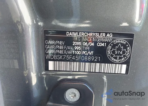 2005 Mercedes-Benz Sl 500 from USA, damaged, VIN WDBSK75F45F088921